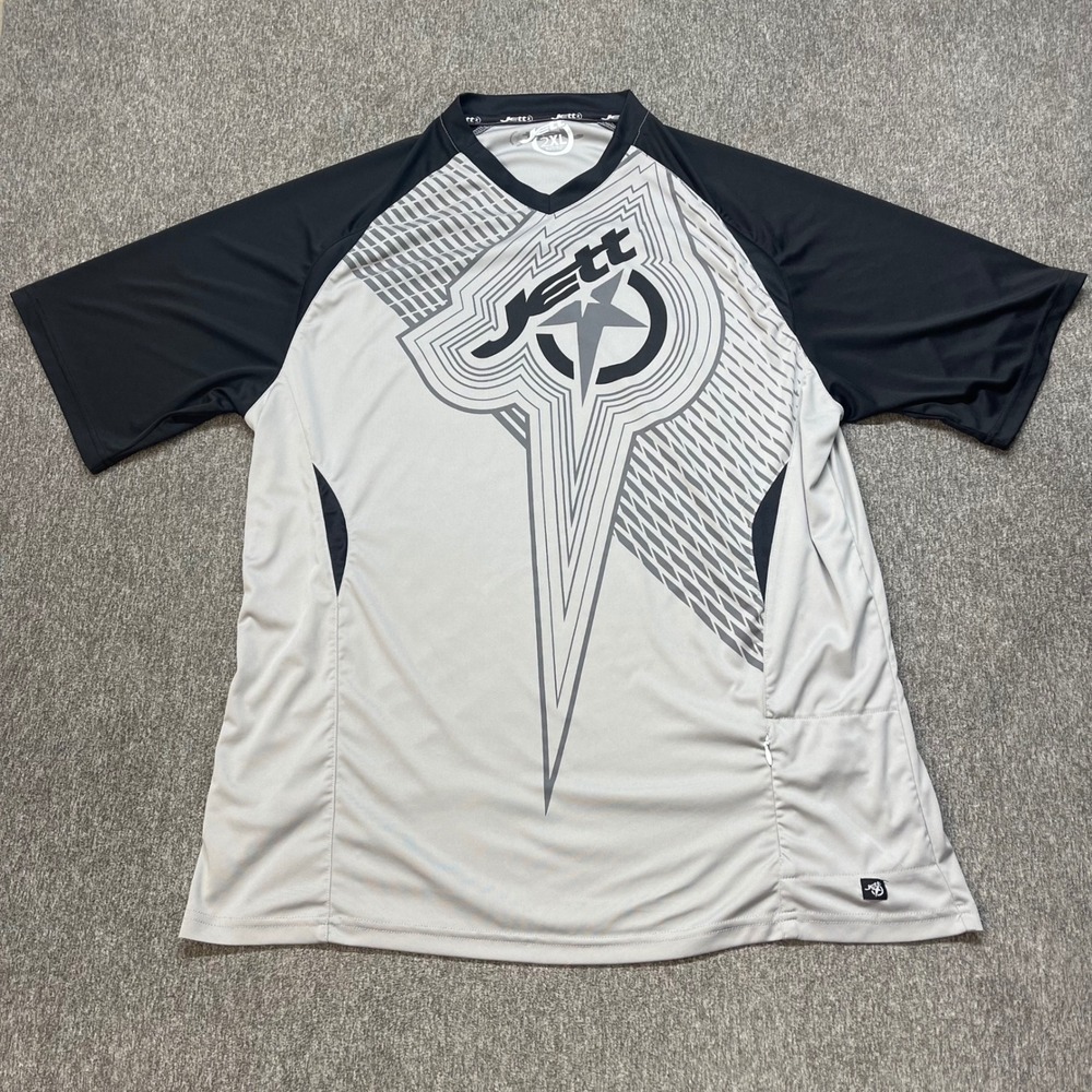 Jett Mens MTB Jersey Gray Black Graphic V-Neck Short Sleeve Cycling Shirt 2XL